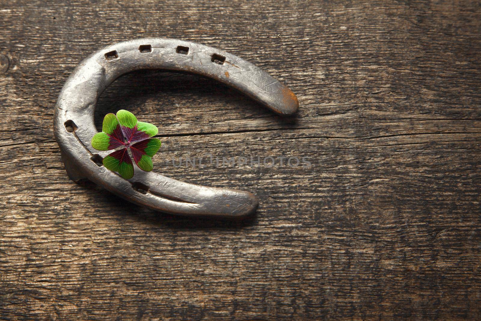 Horseshoe and concept of luck. St. Patricks Day card.