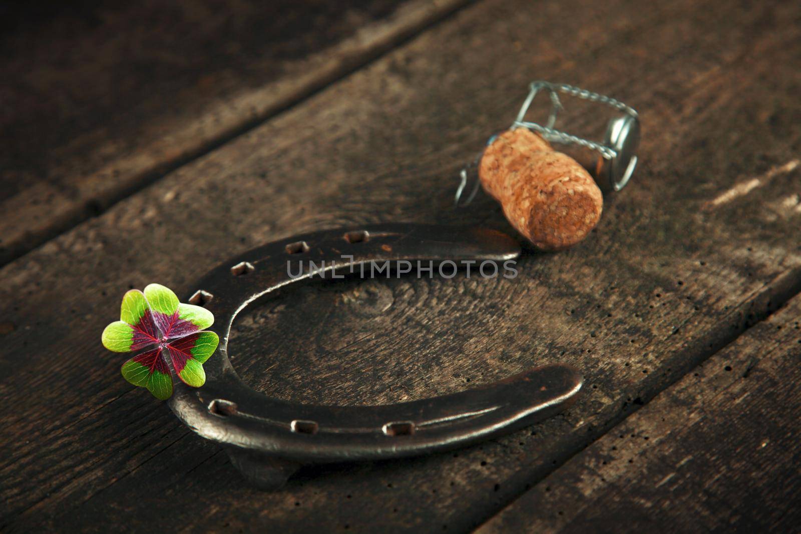 Horseshoe and concept of luck. St. Patricks Day card.