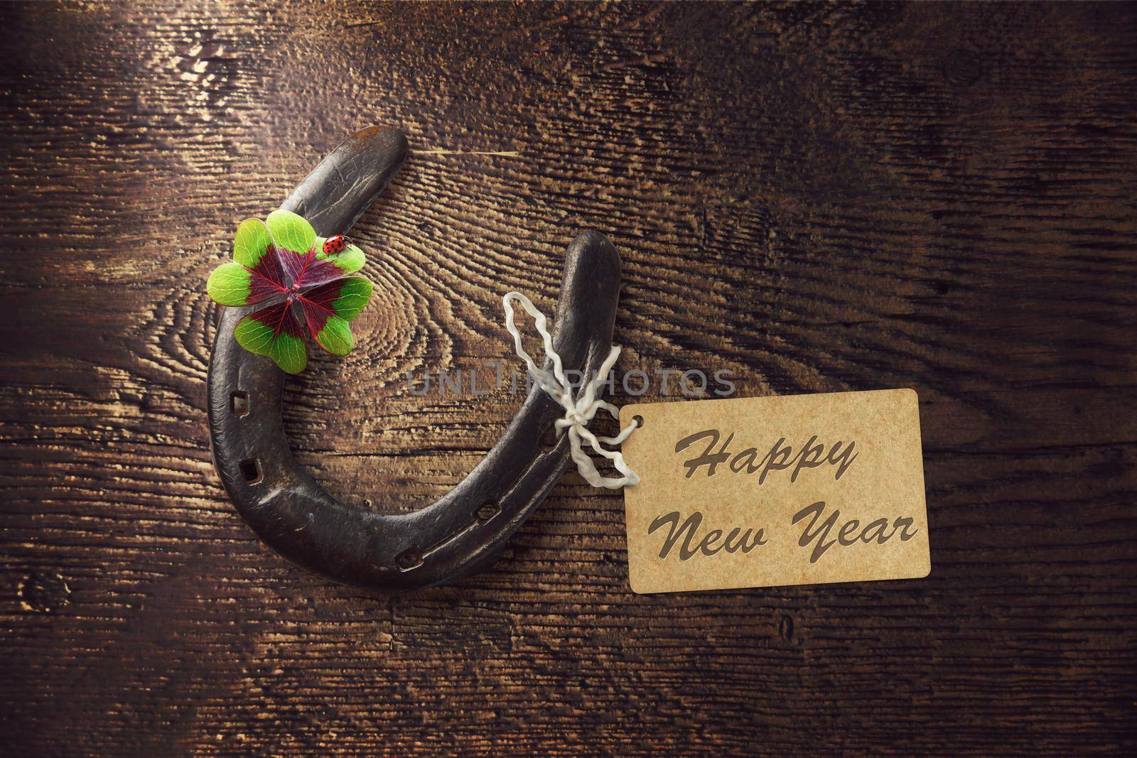 Horseshoe and concept of luck. St. Patricks Day card.
