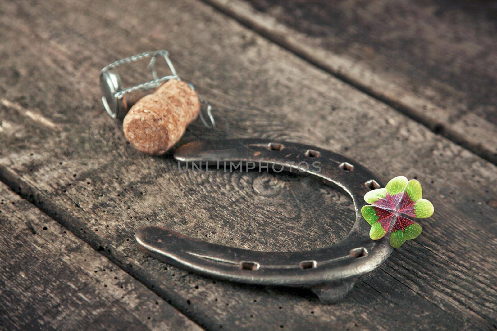 Horseshoe and concept of luck. St. Patricks Day card.