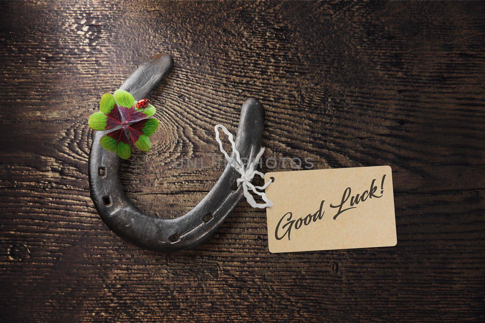 Horseshoe and concept of luck. St. Patricks Day card.