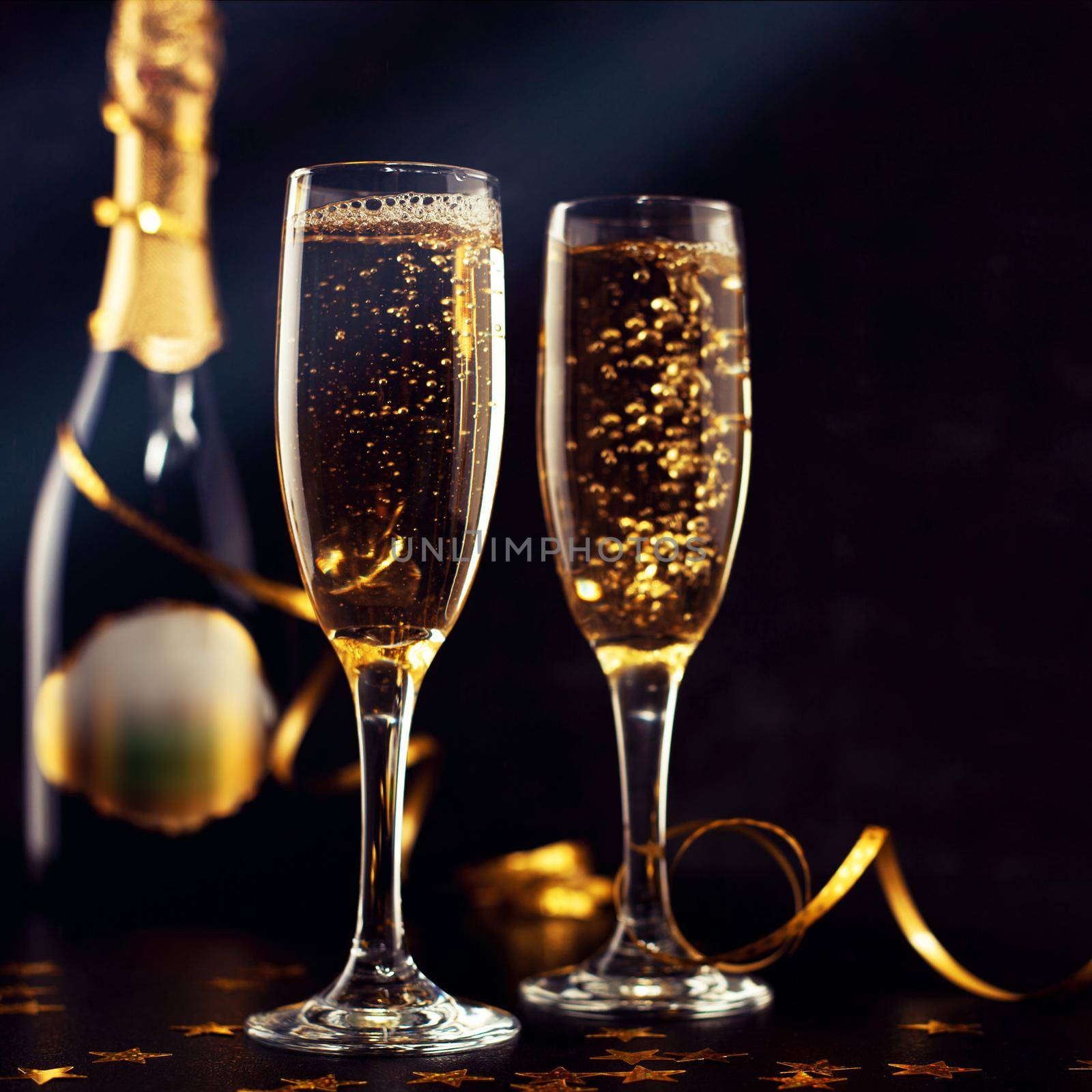 New years eve celebration background with champagne by Taut