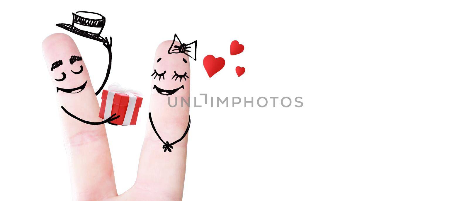 Happy finger couple in love celebrating Valentine day. 3d illustration. by Taut