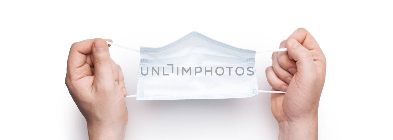 Typical surgical mask to cover mouth, nose. Protection concept, against coronavirus.