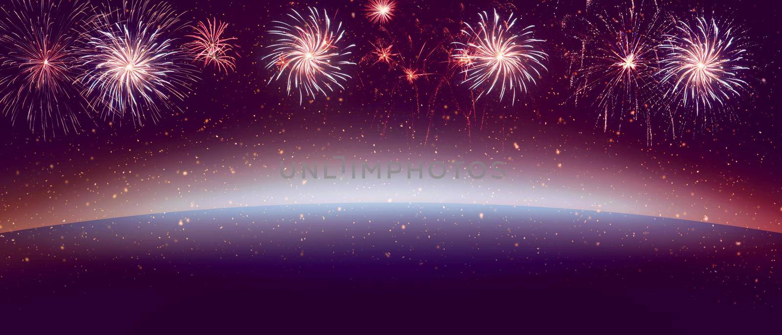 Colorful firework with bokeh background. New Year celebration, Abstract holiday background
