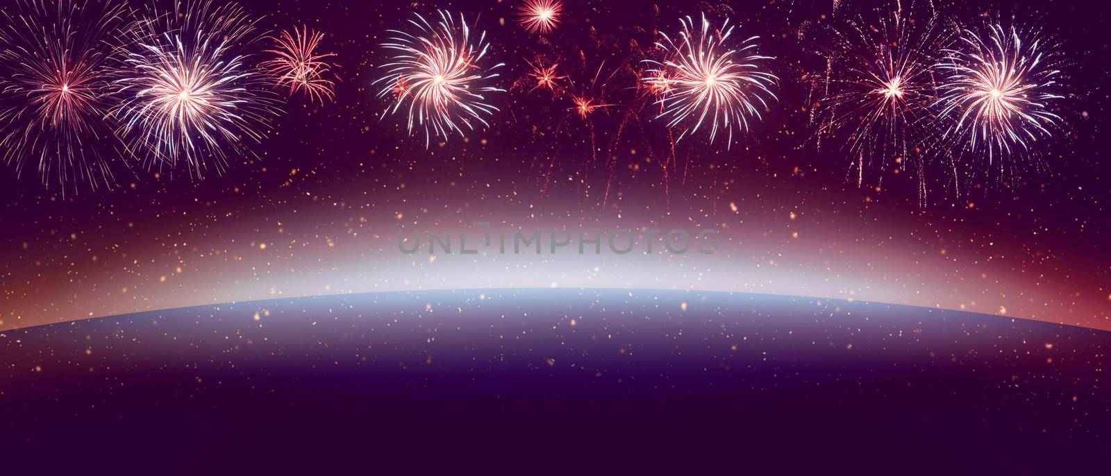 Colorful firework with bokeh background. New Year celebration, Abstract holiday background