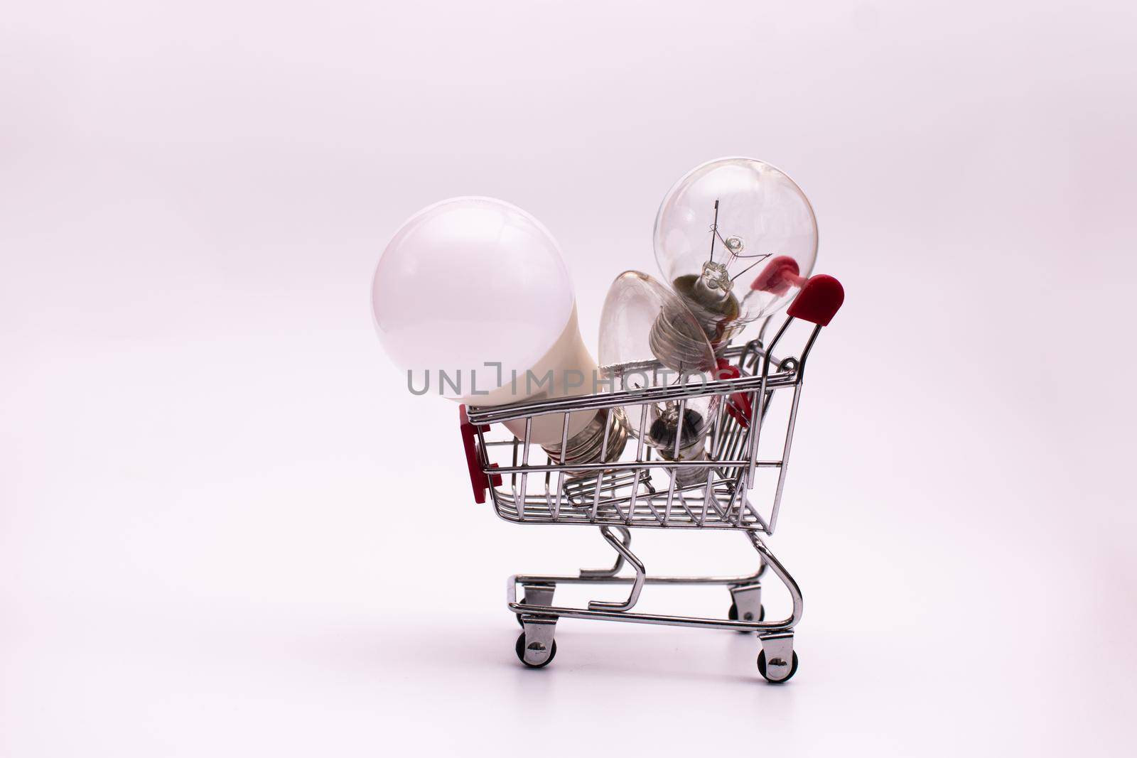 shopping basket with LED bulbs and incandescent lamps. mock up by ja-aljona