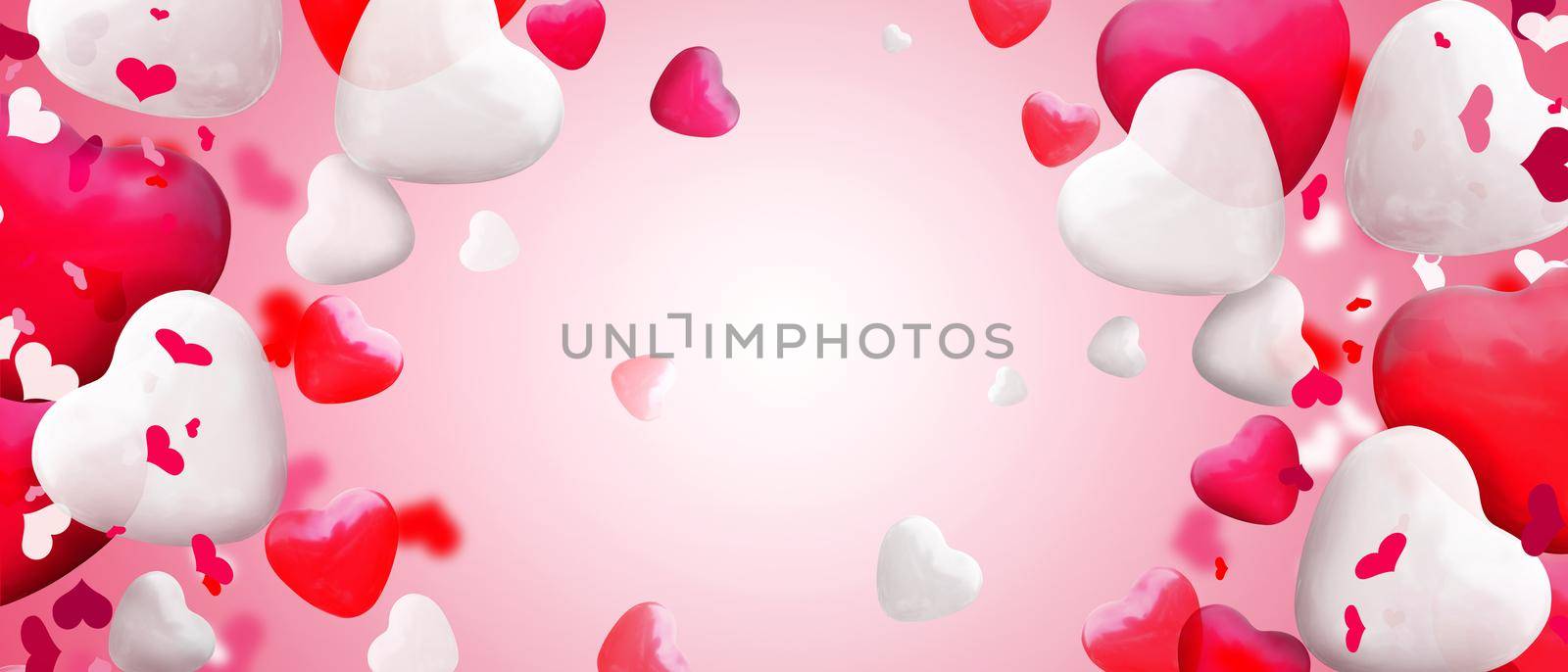 Happy Valentine's day. Congratulatory background with heart shaped air balloon. 3d Illustration by Taut