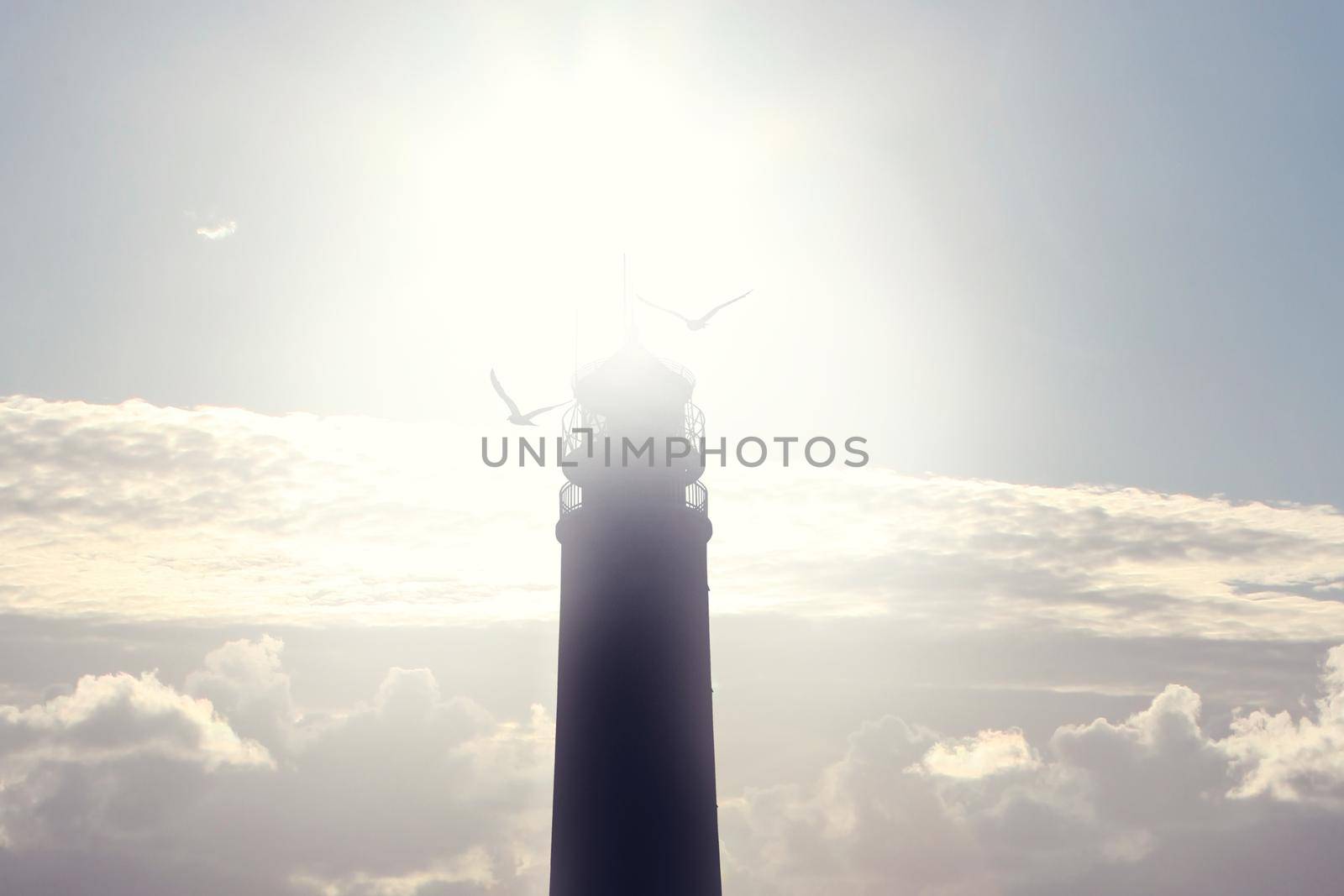 Beautiful summer seascape with lighthouse and sky