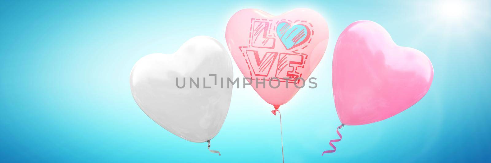 Happy Valentine's day. Congratulatory background with heart shaped air balloon. 3d Illustration by Taut