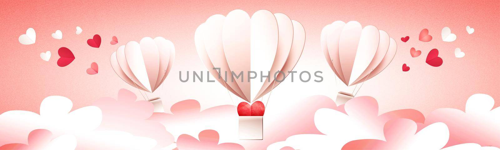 Air balloons on the festive romantic Valentines Day background. 3d Illustration by Taut
