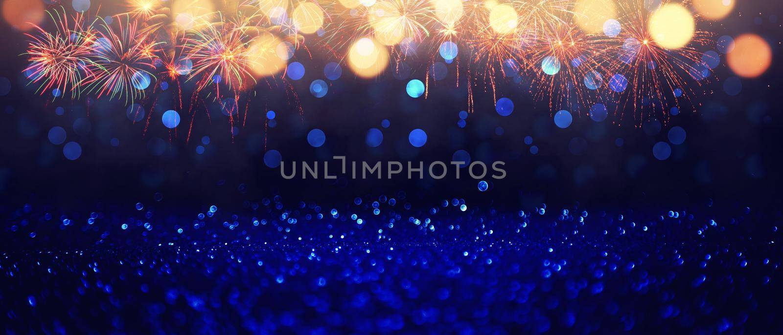 Abstract colored firework on dark sky. Celebration and anniversary concept by Taut