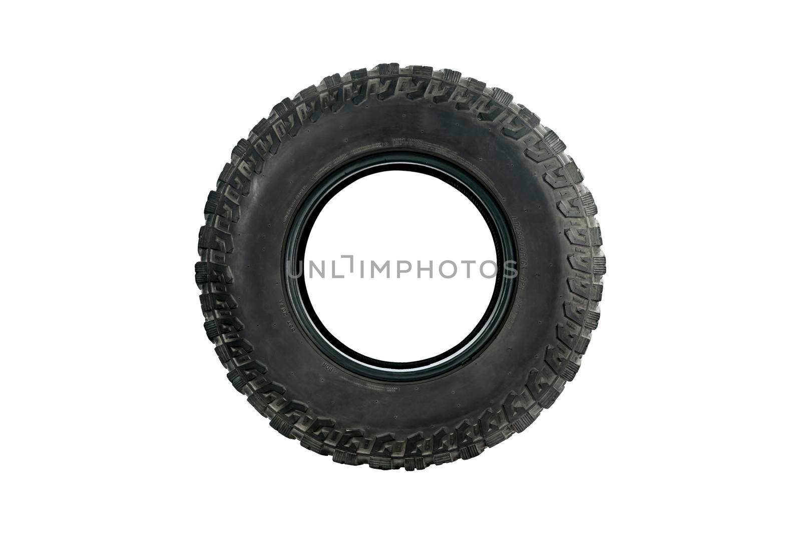 All terrain tire designed for use in all road conditions isolated on white background. by wattanaphob