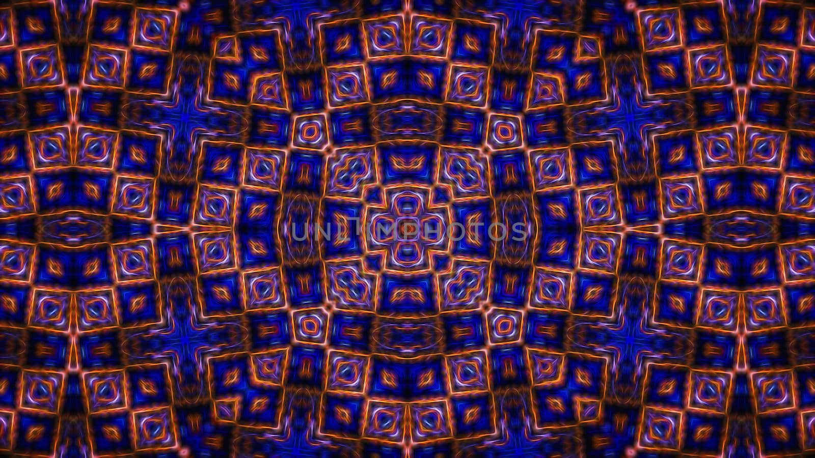 Abstract symmetrical textured blue background with an ornament by Vvicca