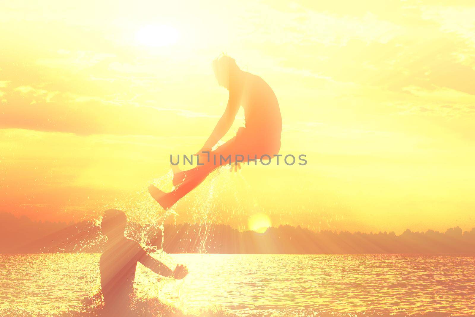 Group of friends having fun on the beach. by Taut