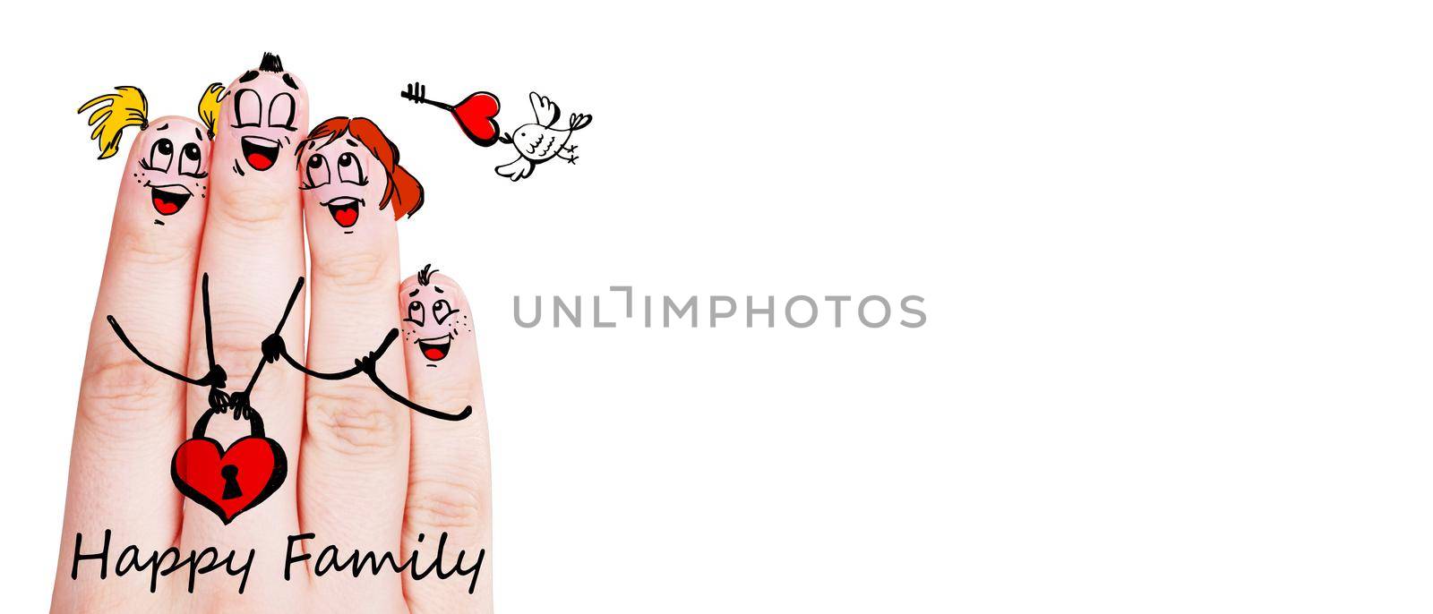 Painted happy fingers in love. Happy family concept