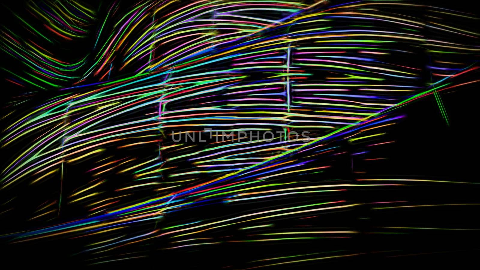 Abstract dark background with colorful neon lines.