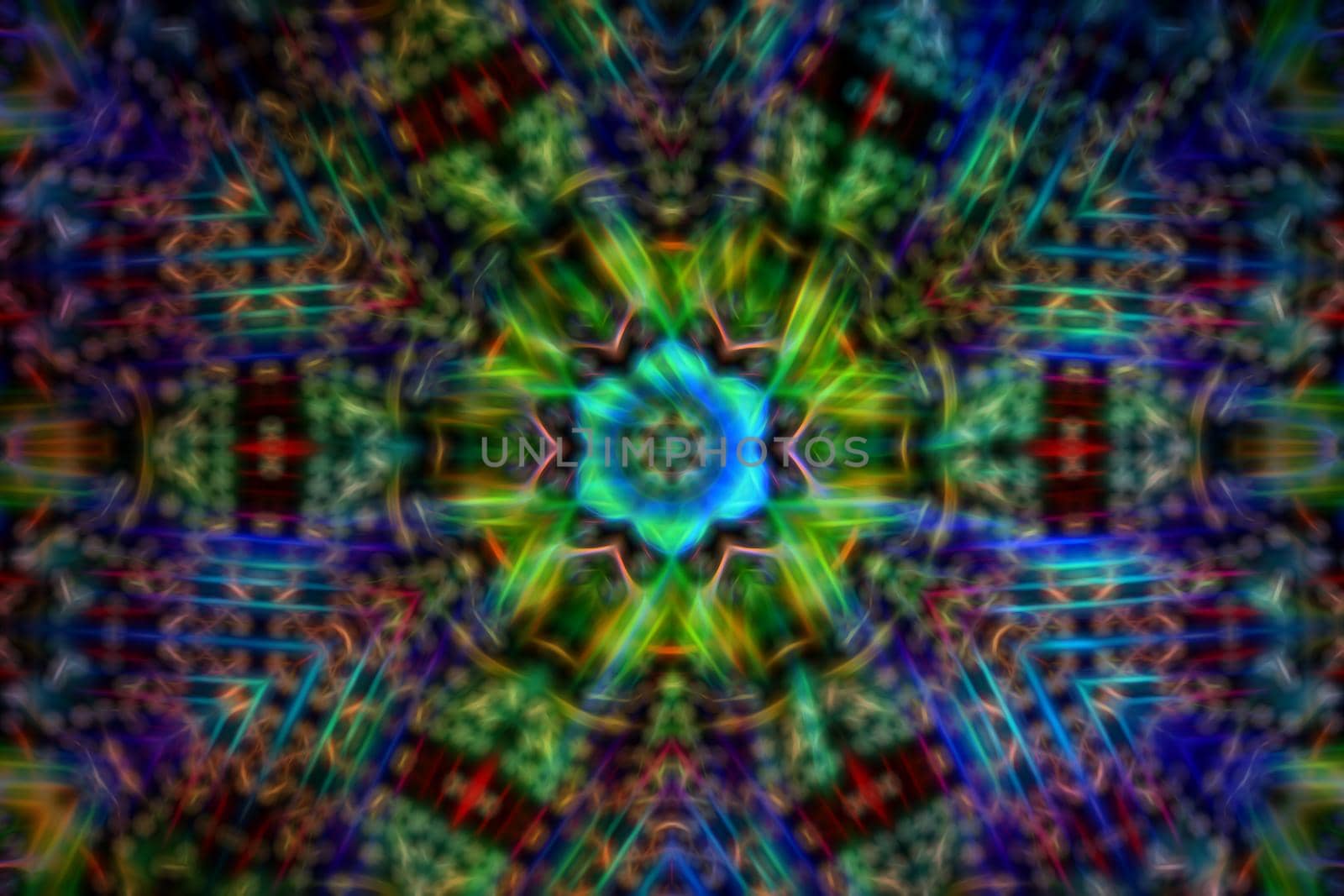 Abstract textured luminous kaleidoscope background.