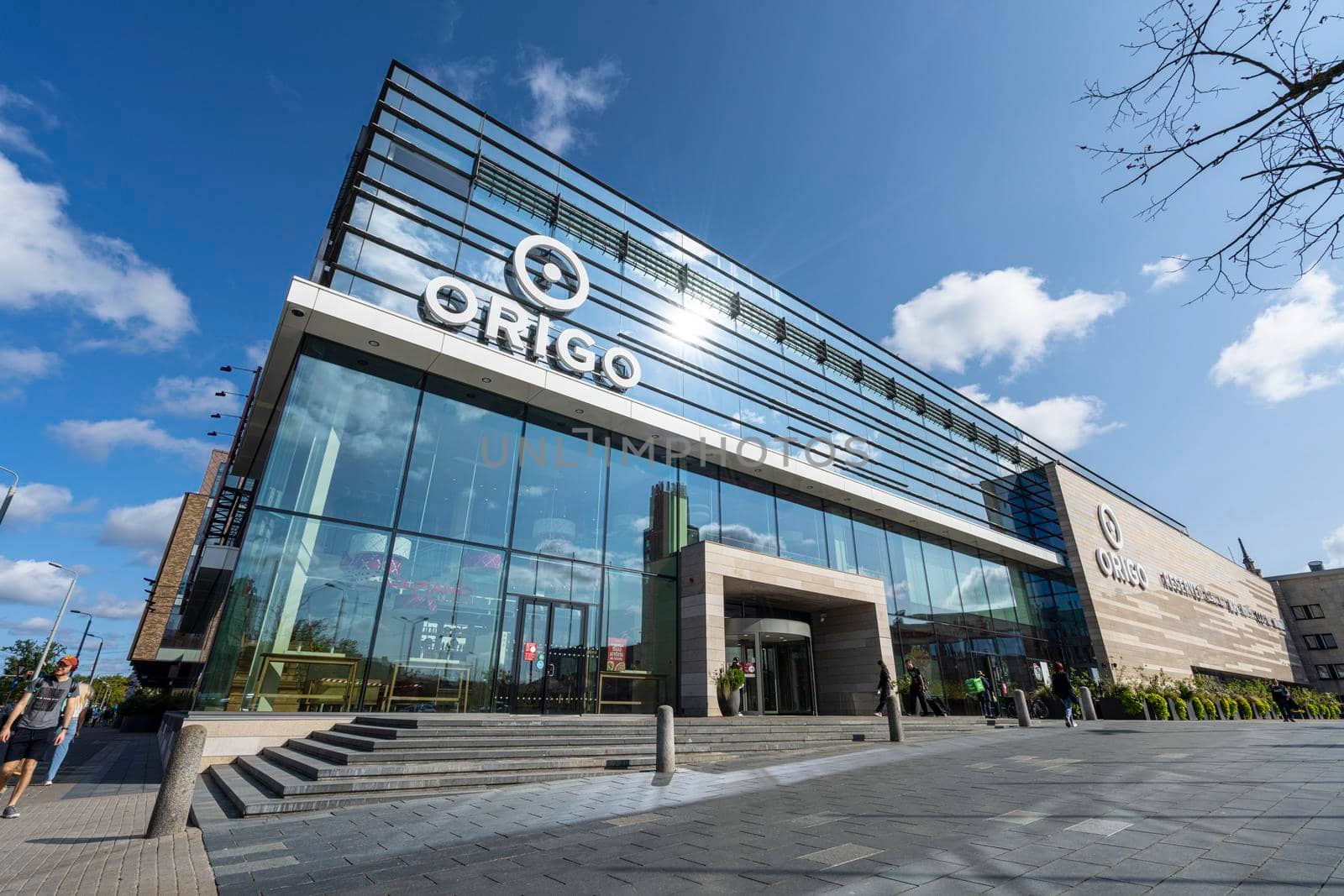 Riga, Latvia. August 2021.  exterior view of the Origo shopping center in the city center