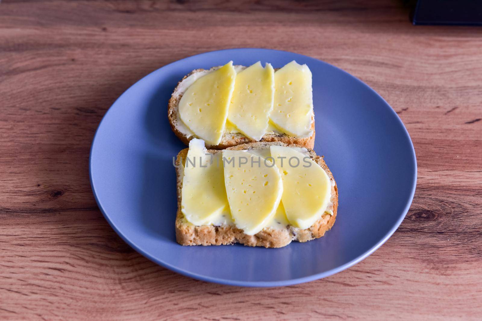 two sandwiches with cheese lie on a plate, close-up photo.