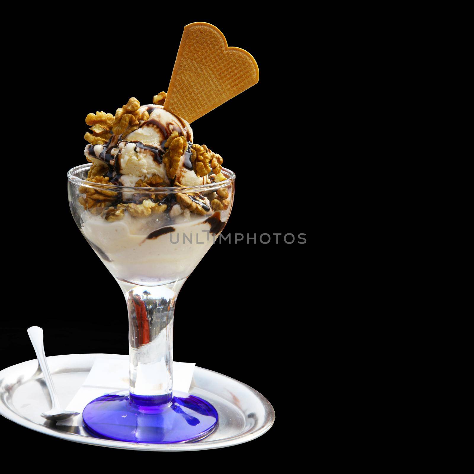 Delicious ice cream with chocolate. Healthy summer food concept. by Taut