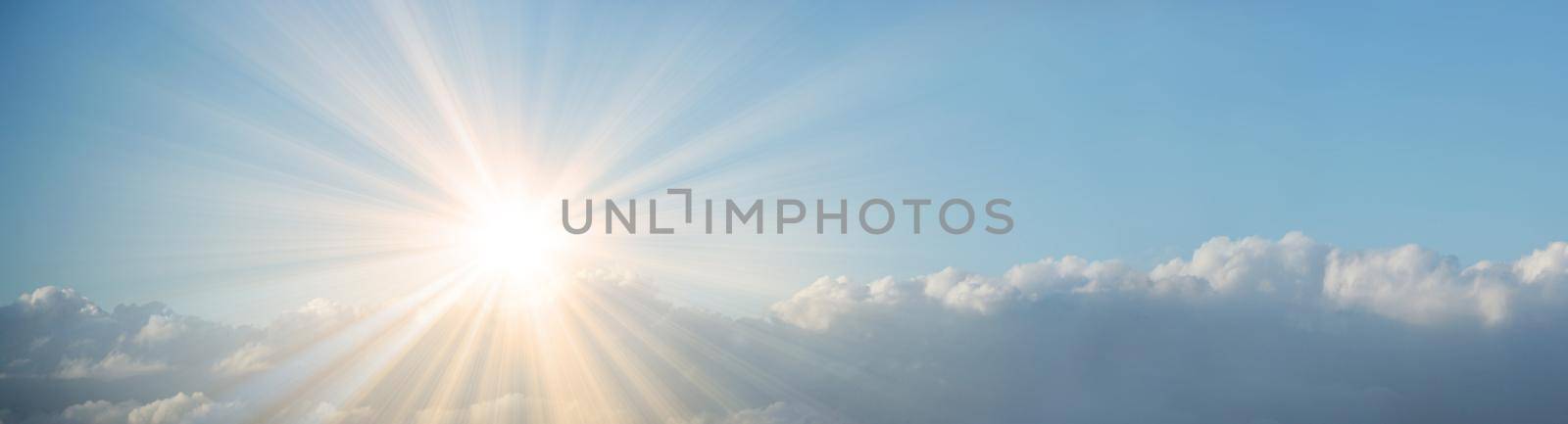 Panoramic sky with clouds on a sunny day.