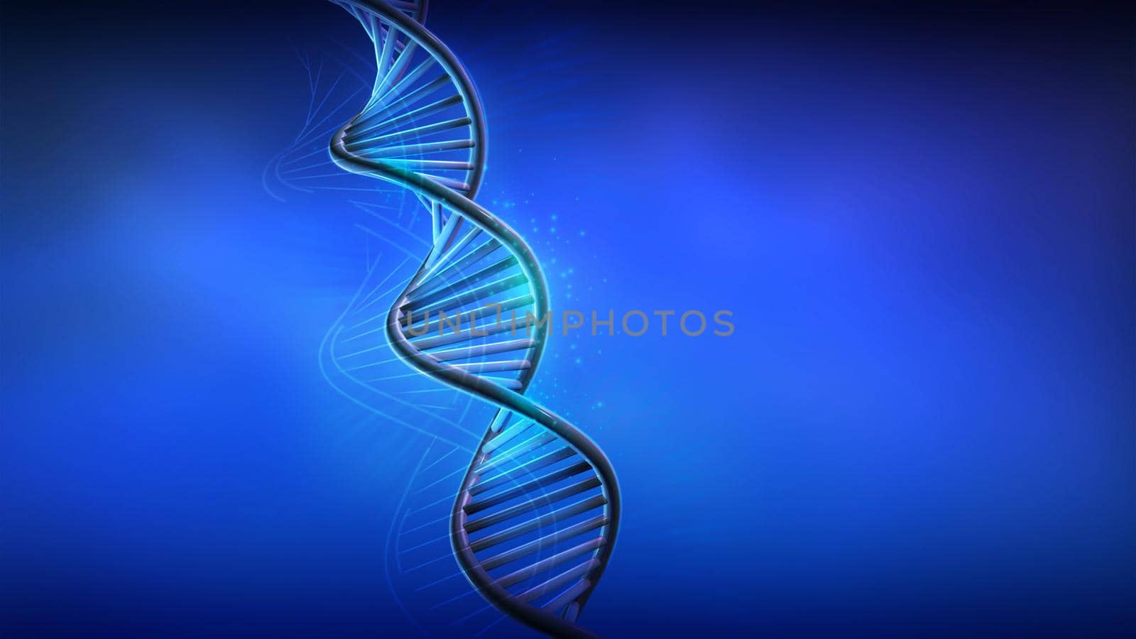 DNA spiral model on blue background, 3D render. by ConceptCafe