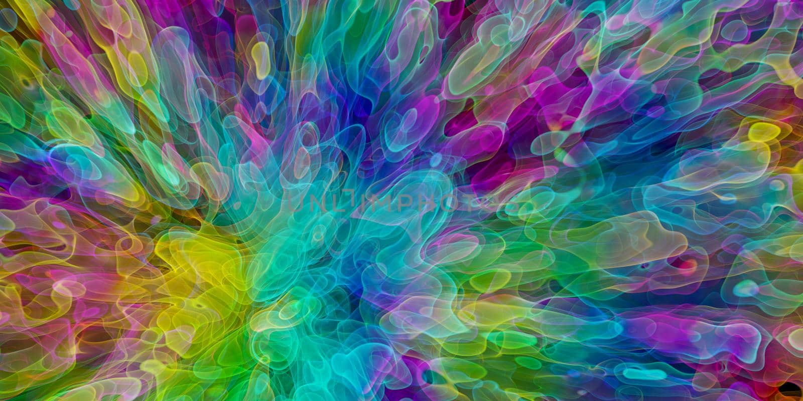 multicolored transparent waves explosion background. 3d rendering