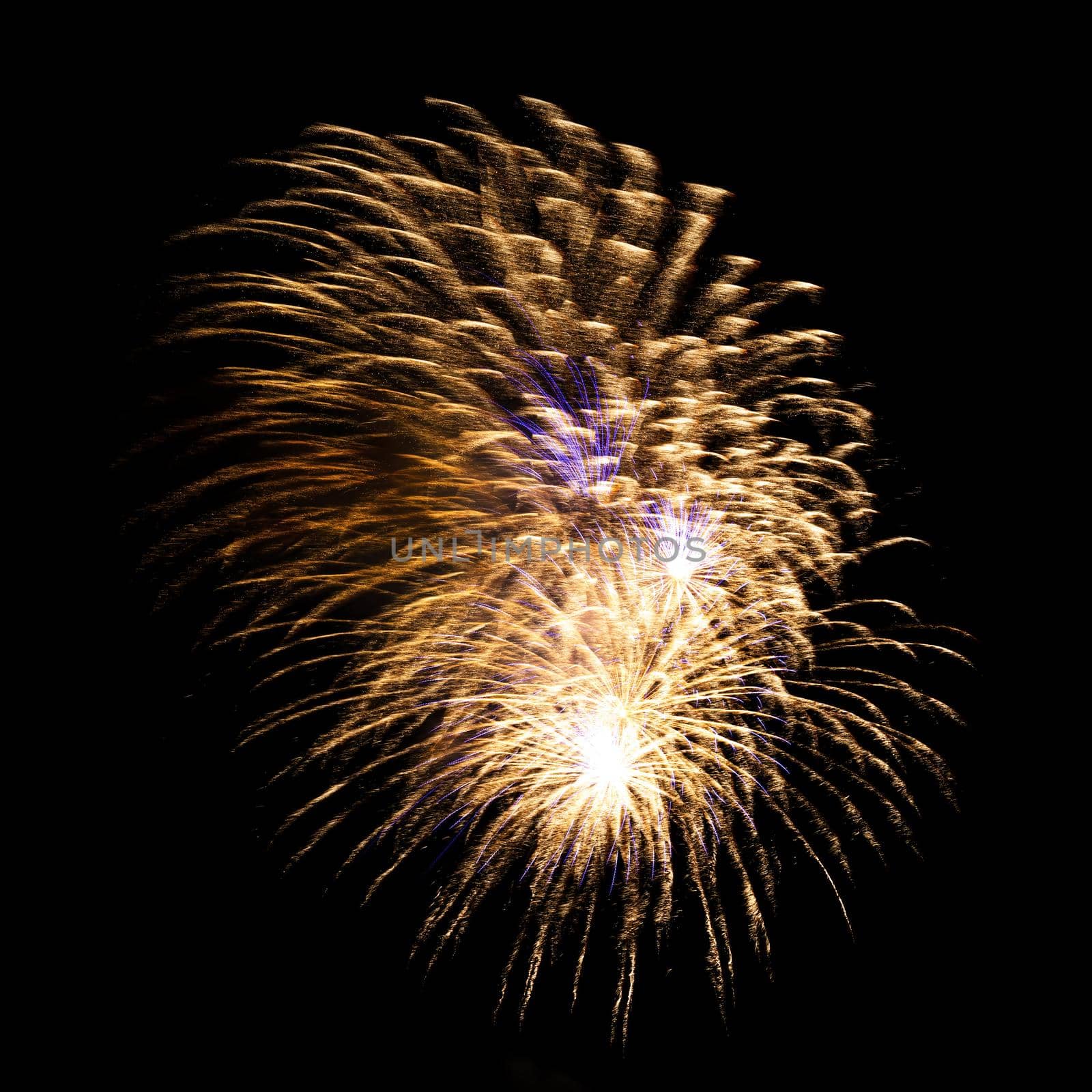 Colorful celebration fireworks isolated on black sky background. by Eugene_Yemelyanov