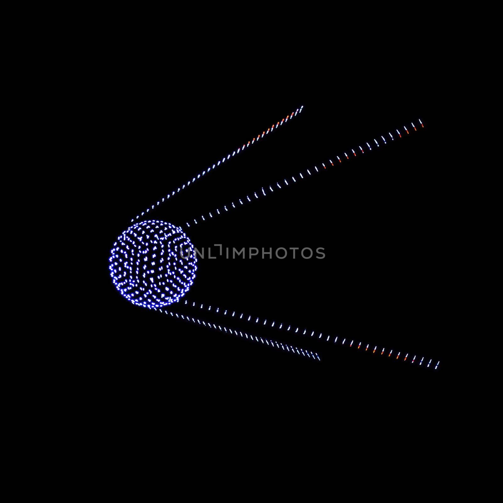 Colorful drone light shows on a night sky background. The figure of a satellite made of glowing drones. by Eugene_Yemelyanov