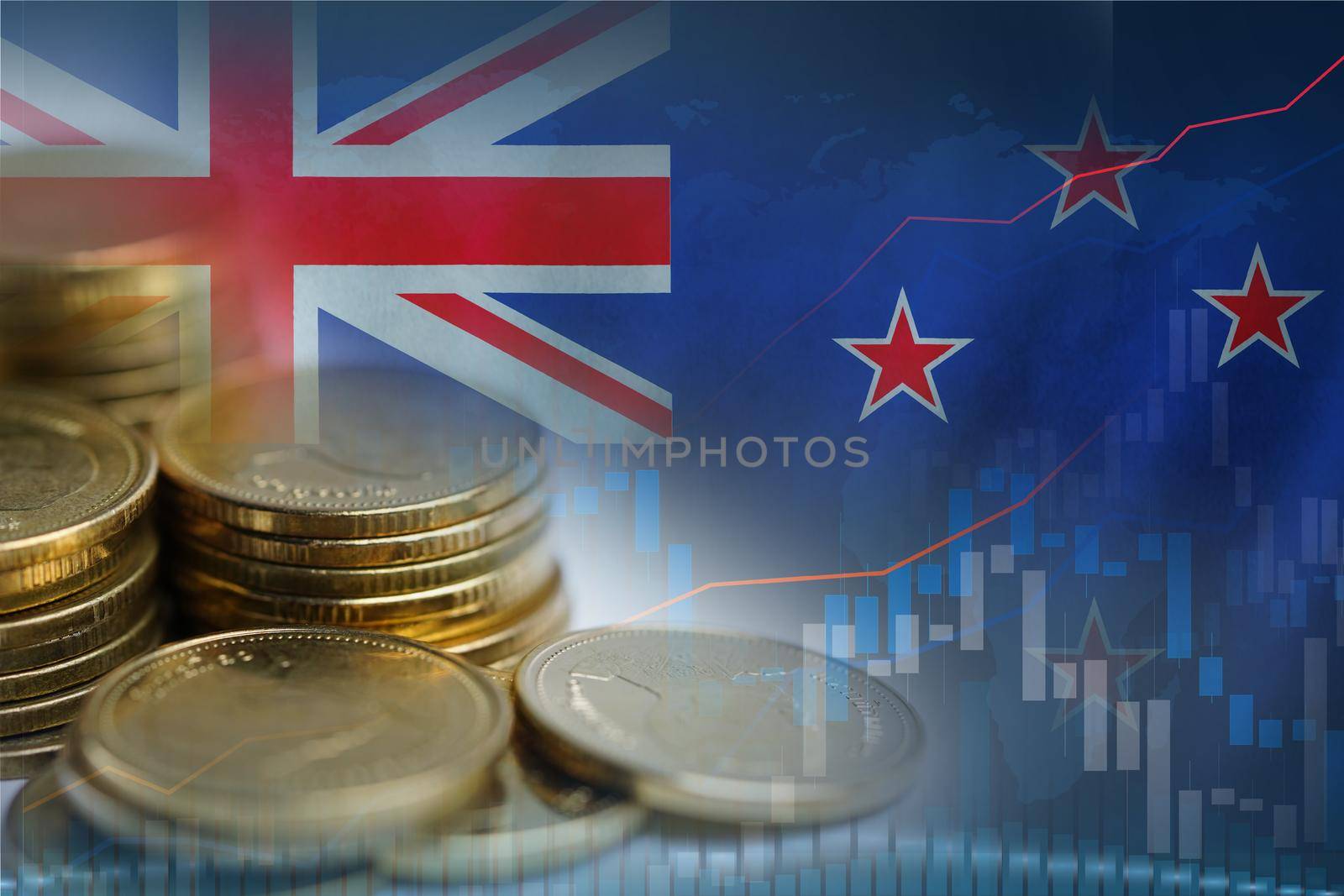Stock market investment trading financial, coin and Australia flag or Forex for analyze profit finance business trend data background. by pamai