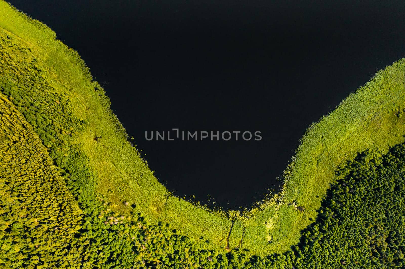 Top view of lake Drivyaty in the Braslav lakes National Park, the most beautiful lakes in Belarus.An island in the lake.Belarus. by Lobachad