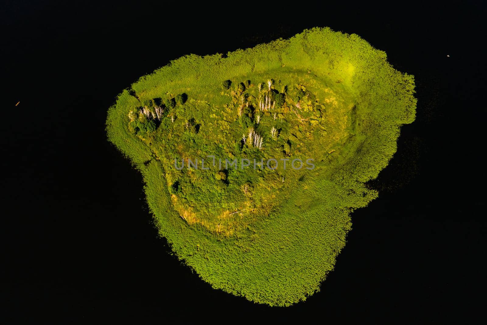 Top view of lake Drivyaty in the Braslav lakes National Park, the most beautiful lakes in Belarus.An island in the lake.Belarus. by Lobachad