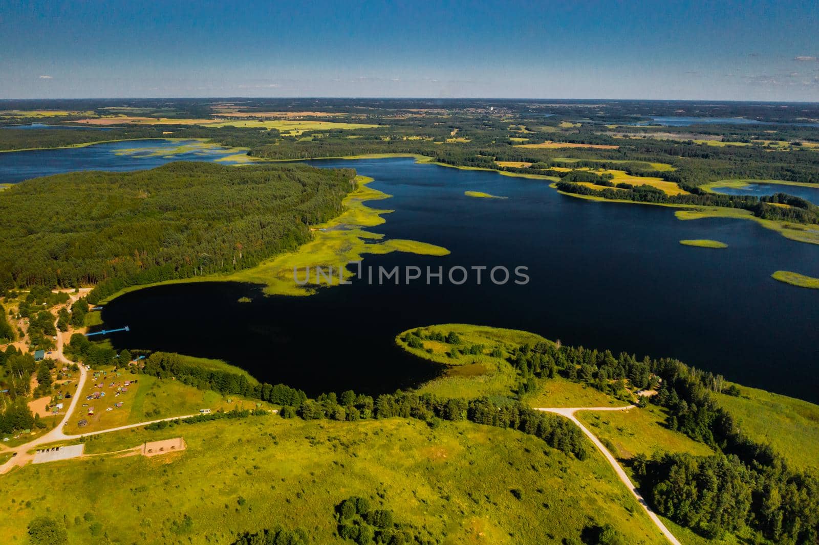 Top view of the Snudy and Strusto lakes in the Braslav lakes National Park, the most beautiful lakes in Belarus.Belarus by Lobachad