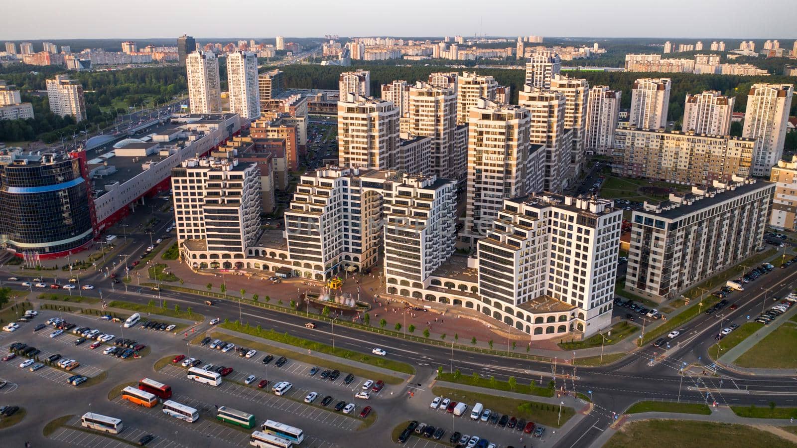 View from the height of the new district in the city of Minsk.Architecture of the city of Minsk.A new area of the lighthouse.Belarus.
