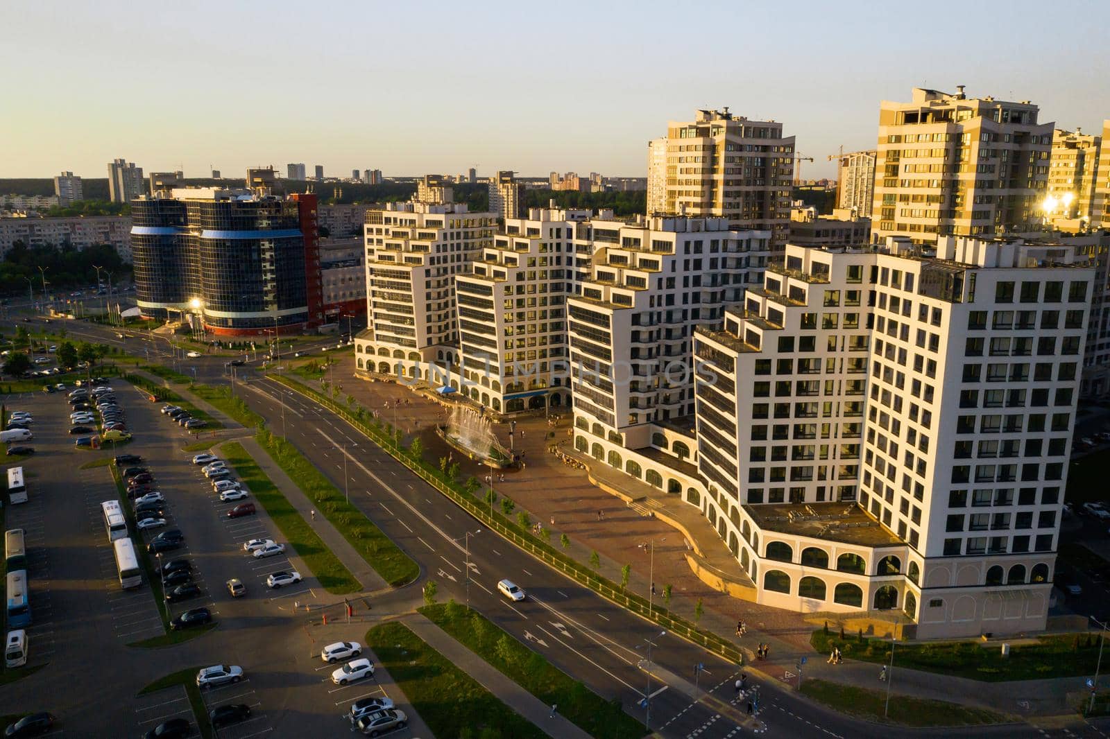 View from the height of the new district in the city of Minsk.Architecture of the city of Minsk.A new area of the lighthouse.Belarus.
