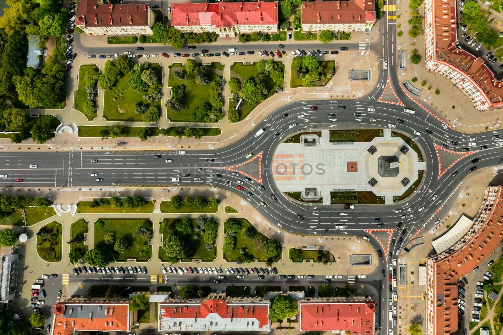 Top view of Victory square in Minsk.Bird's-eye view of the city of Minsk and victory square.Belarus
