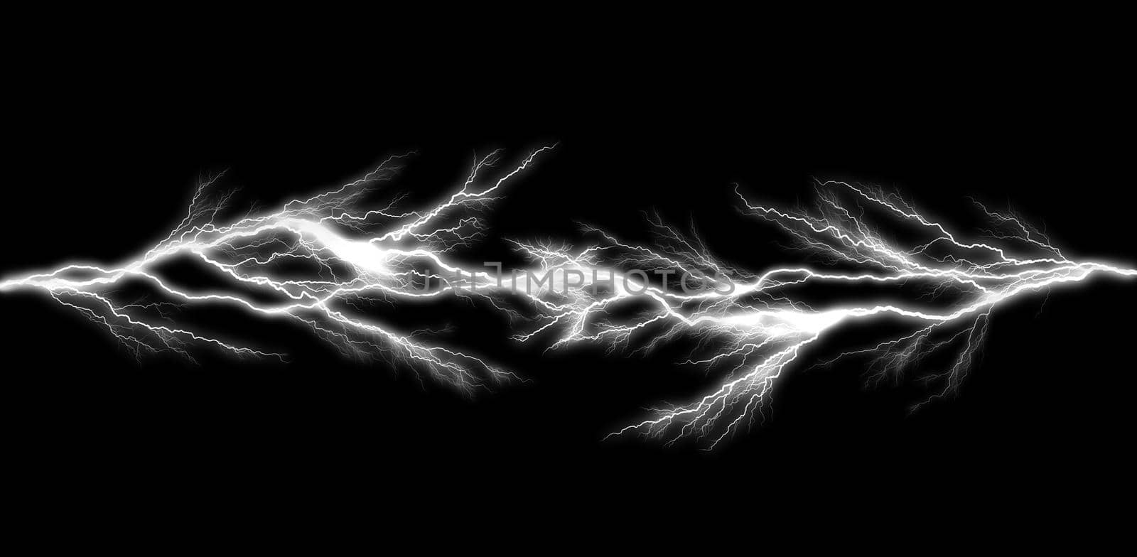Tunder lightning bolts isolated on black background, abstract electric concept by Mariakray
