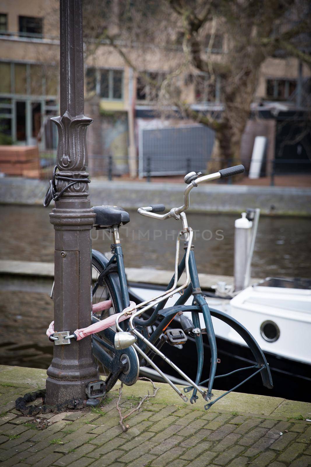 Bike locked for parking in european city