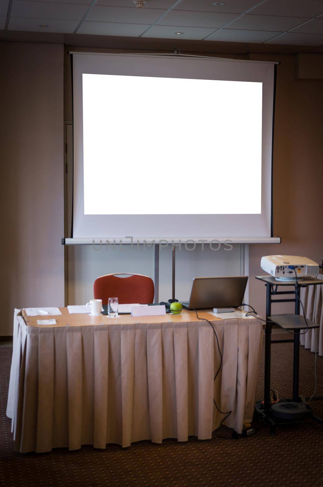 Presentation room with a projector and computer