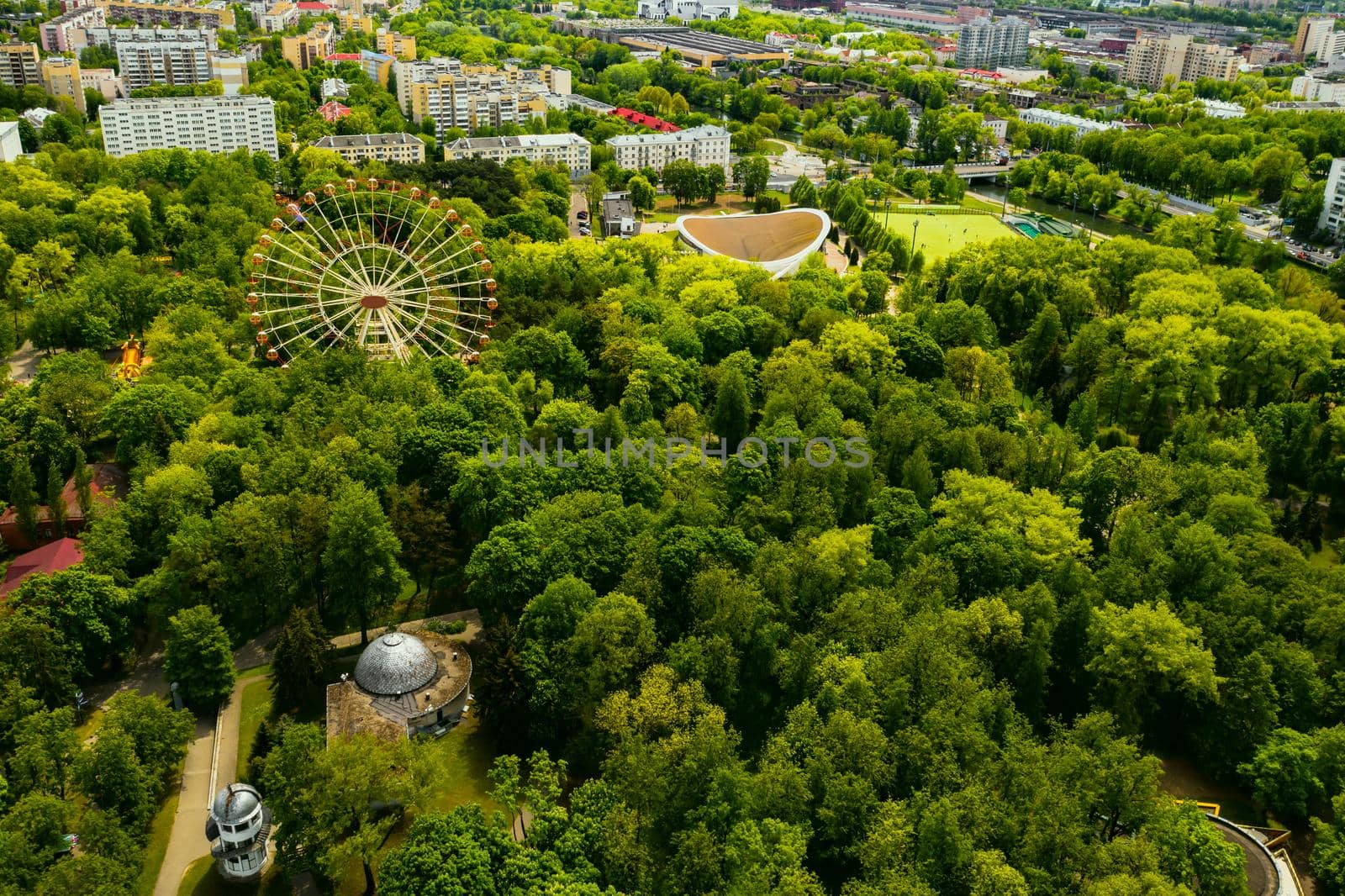 The view from the top of the Park in Minsk.A bird's-eye view of the city of Minsk .Belarus.