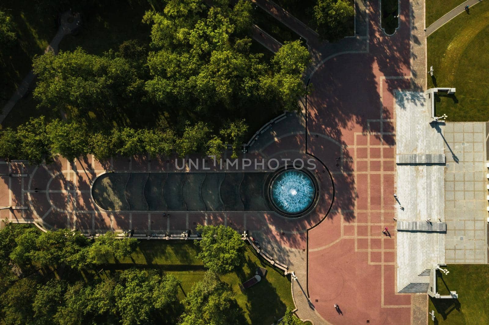 Top view of the building of the Bolshoi Opera and ballet theater and Park in Minsk.Public building.Belarus.