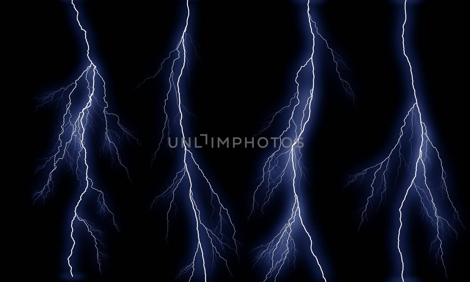 Different lightning bolts isolating on black background