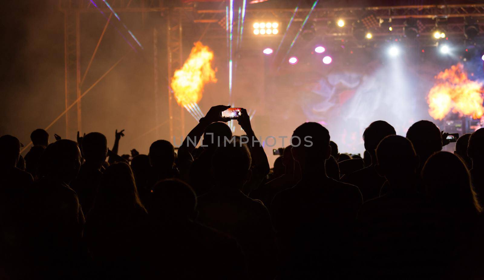 silhouettes of crowd at concert on music festival