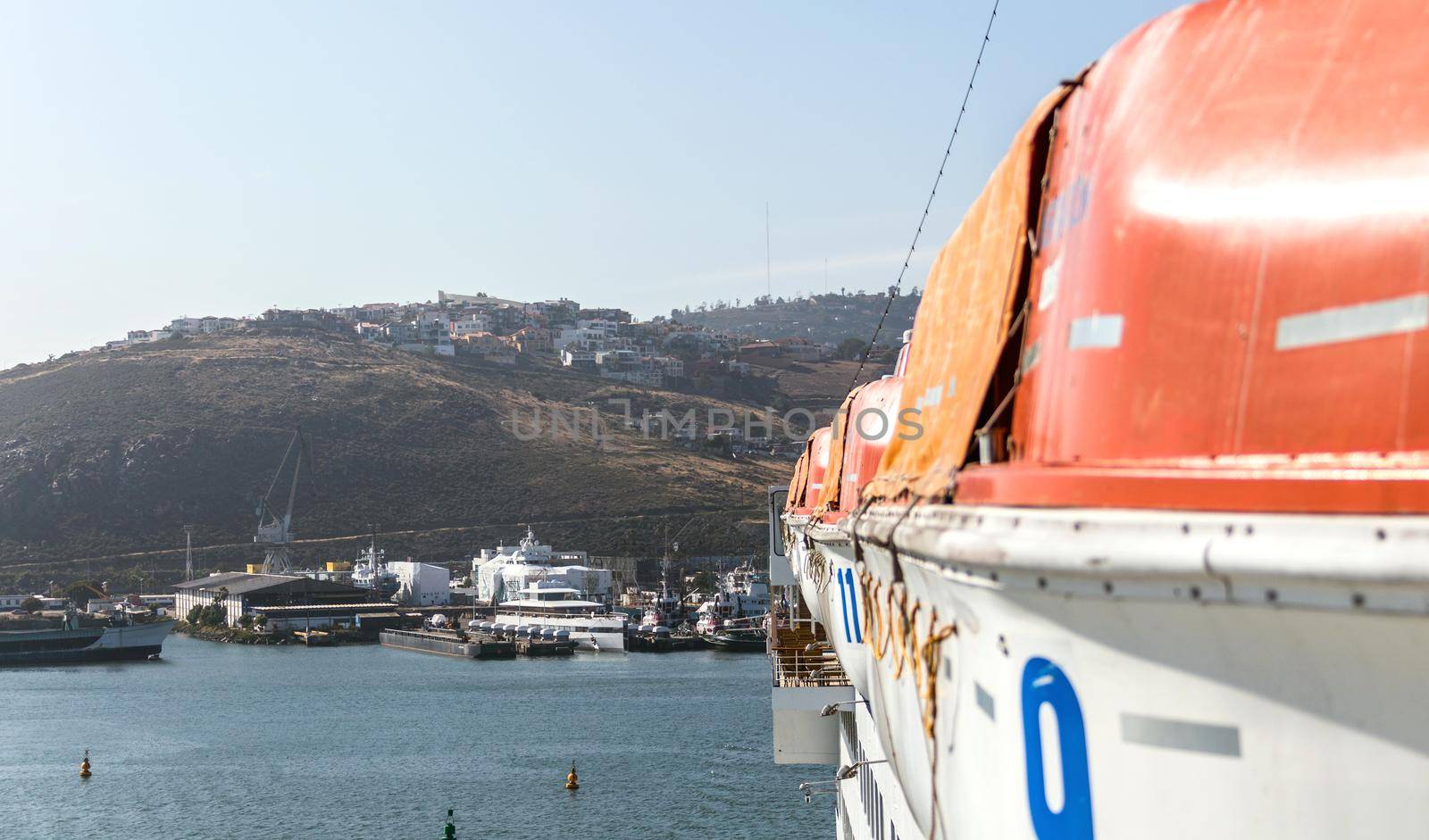 Lifeboats on cruise ship