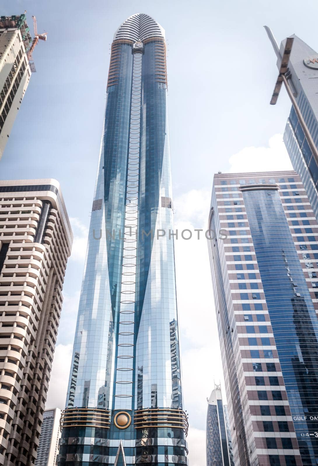 DUBAI, UAE- JANUARY 16: Modern skyscrapers, Sheikh zayed road, Dubai, United Arab Emirates on January 16, 2014. Dubai is the fastest growing city in the world.