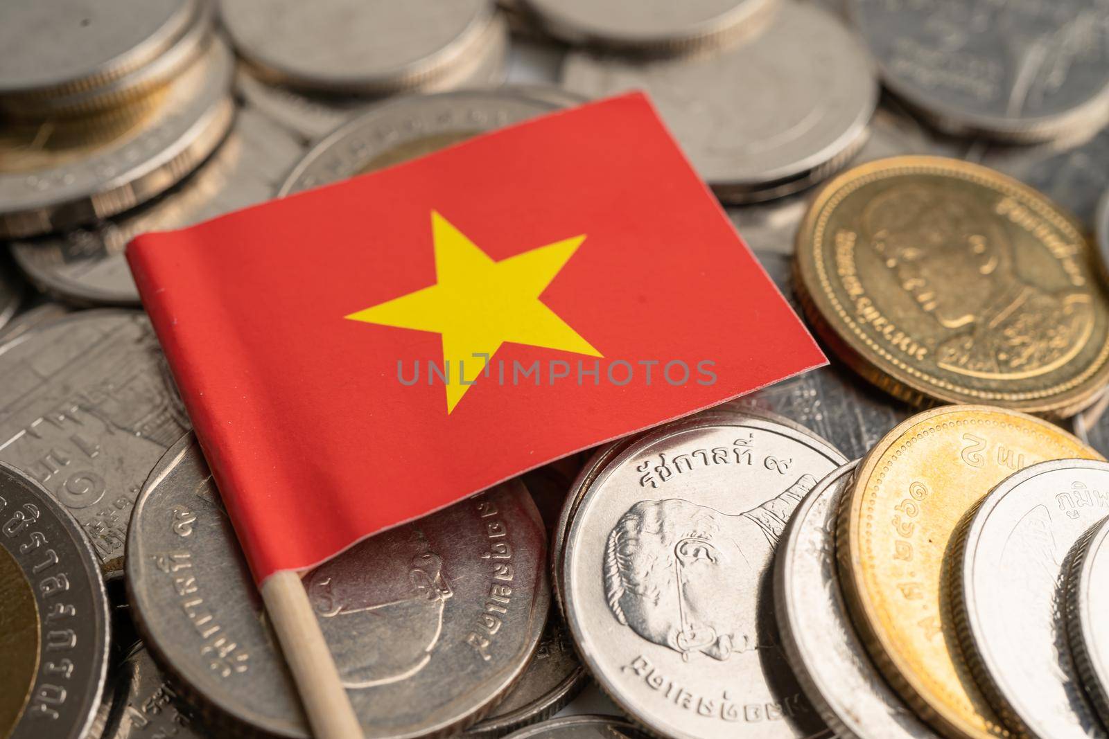 China flag on coins background, finance and accounting, banking concept.