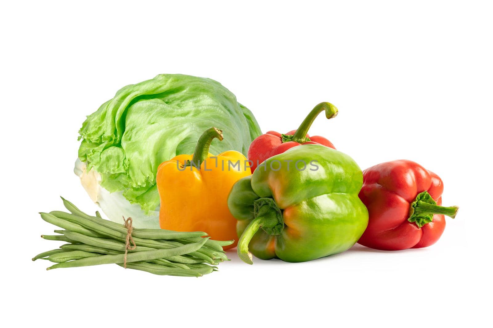 Mix of group fresh vegetable isolate on white background. by pamai