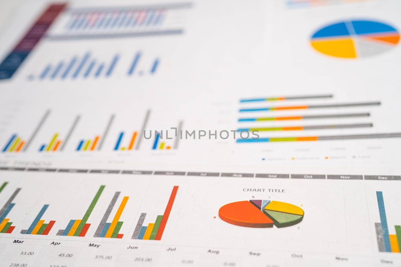 Charts Graphs paper. Financial development, Banking Account, Statistics, Investment Analytic research data economy, Stock exchange Business office company meeting concept. by pamai