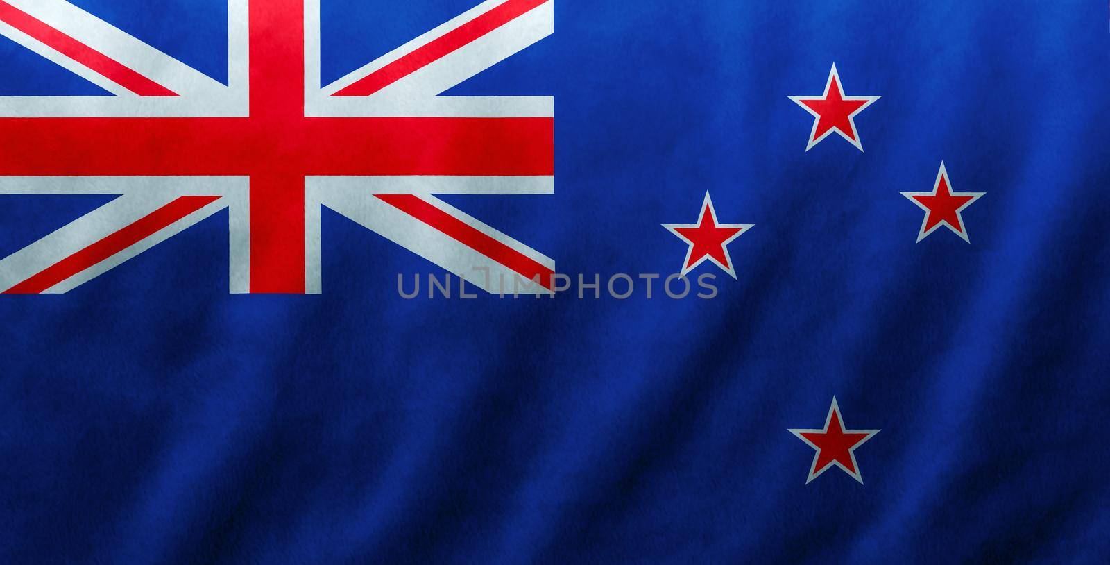 New Zealand flag fabric silk wave texture background, 3D illustration. by pamai